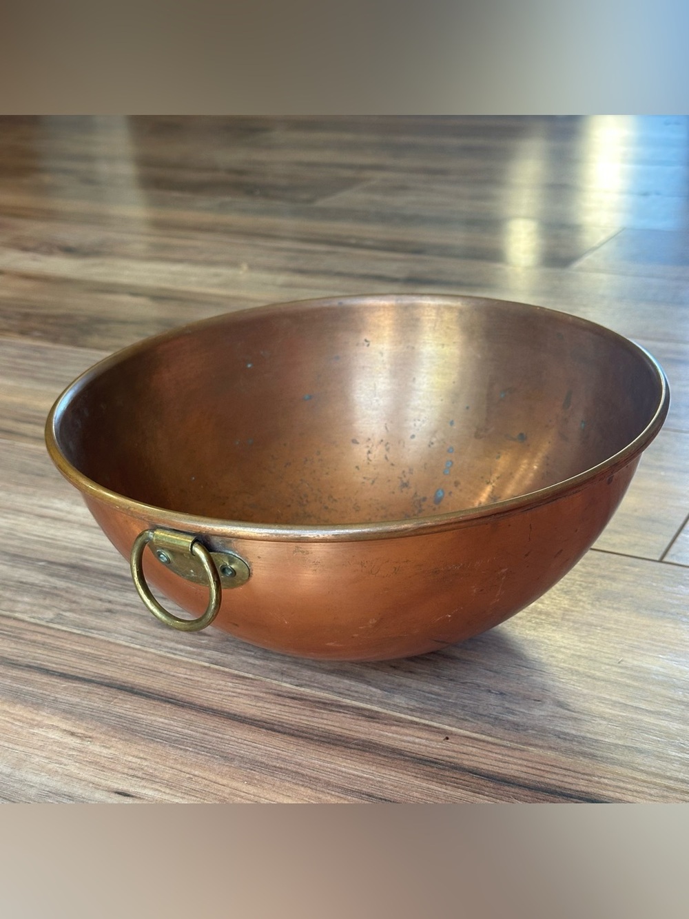 Vintage 11" Large Copper Mixing Bowl Brass Ring Patina Atlas Metal Spinning Co